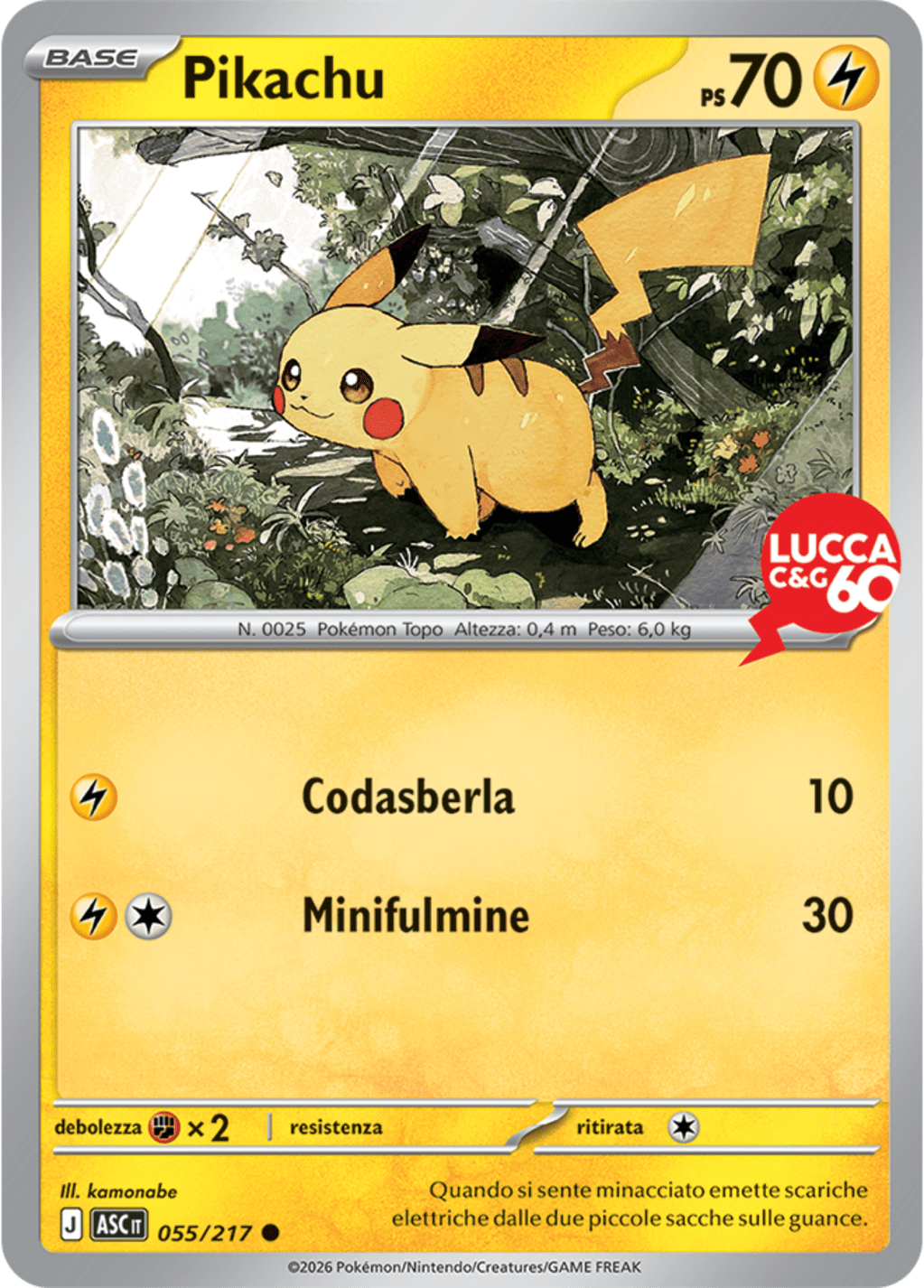 Visuel officiel de la carte promotionnelle Pikachu Lucca60 en italien