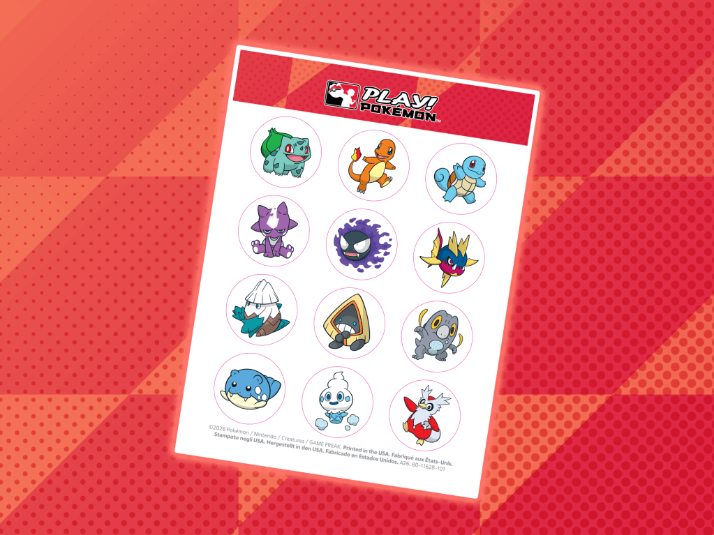 Planche de stickers Pokémon incluse dans les visuels de l’annonce des kits Play! Pokémon League d’octobre 2026