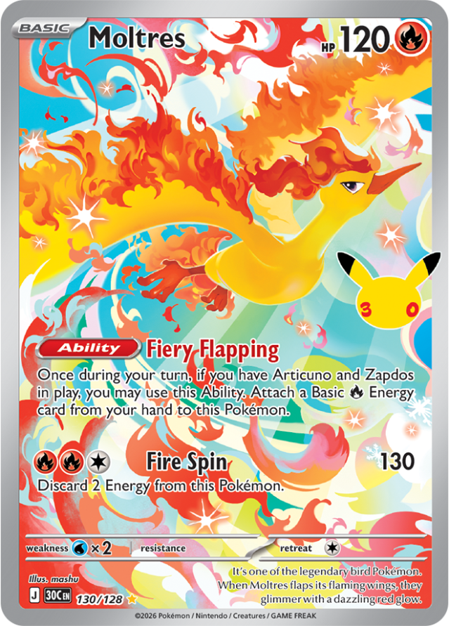 Moltres 130/128 from Pokémon TCG 30th Celebration
