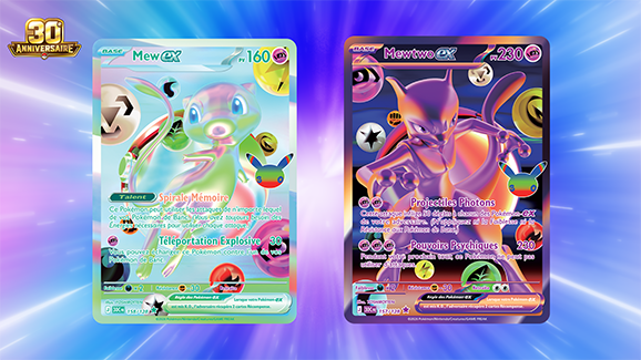 Cartes Mew ex et Mewtwo ex de l’extension 30ᵉ Anniversaire du JCC Pokémon