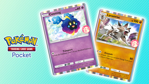 cosmog pokemon card and Lycanroc Star in This Pokémon TCG Pocket Wonder Pick Event [Psychic]2 Pokemon Trading Card Game Sun
