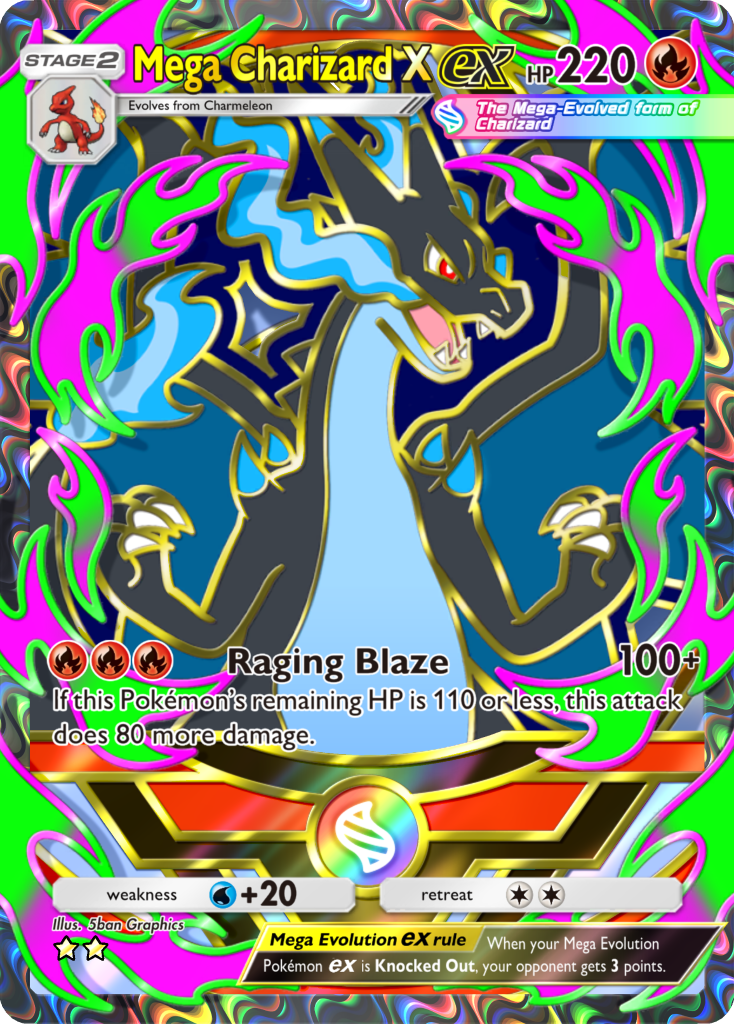 Carte anglaise Méga-Dracaufeu X-ex, illustration officielle de la galerie Deluxe Pack: Mega
