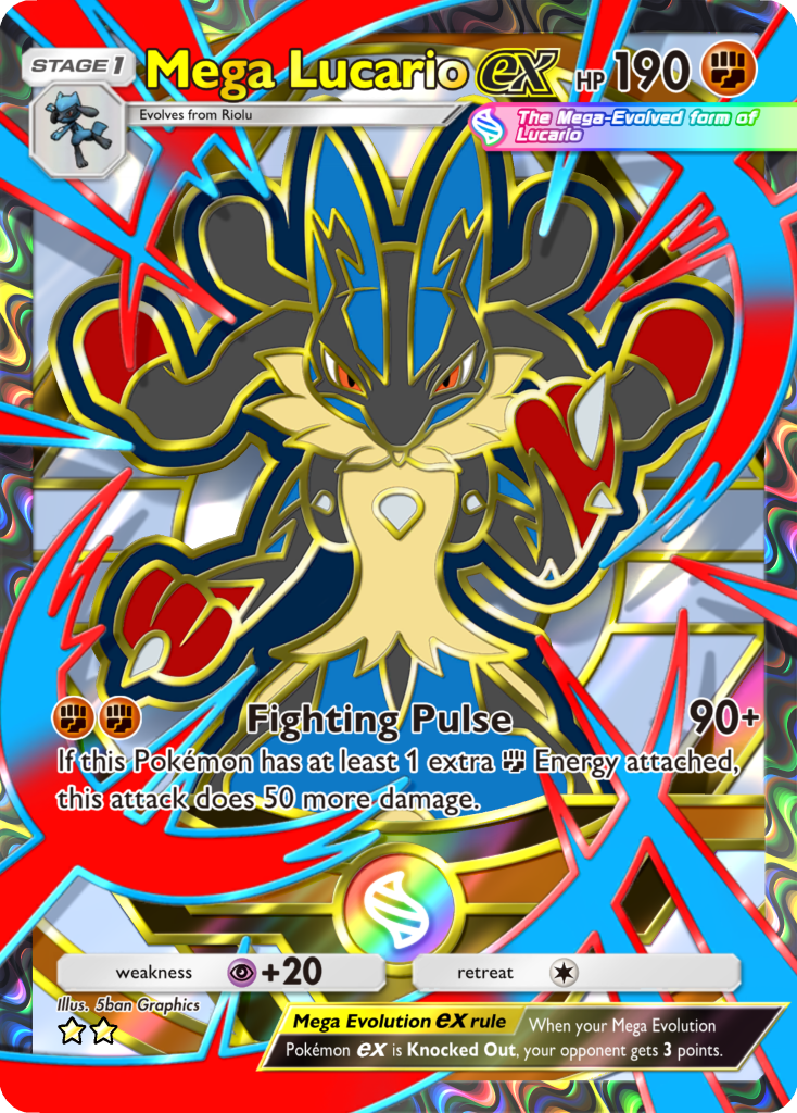 Carte anglaise Méga-Lucario-ex, illustration officielle de la galerie Deluxe Pack: Mega
