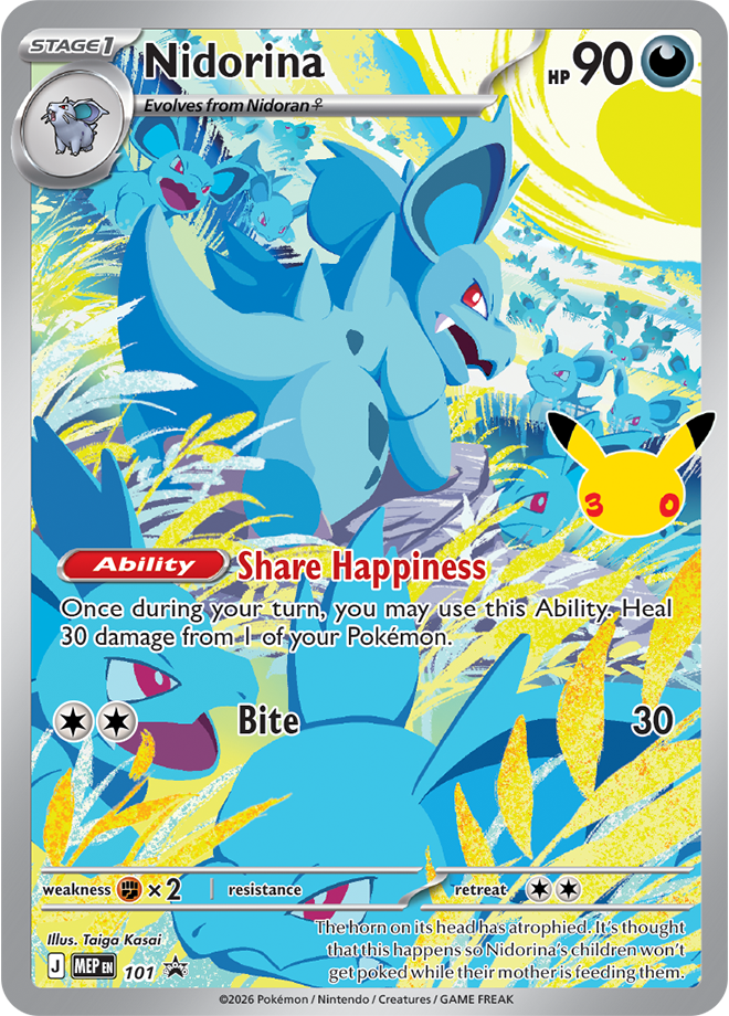 Nidorina full-art promo card from Pokémon TCG 30th Celebration Elite Trainer Box