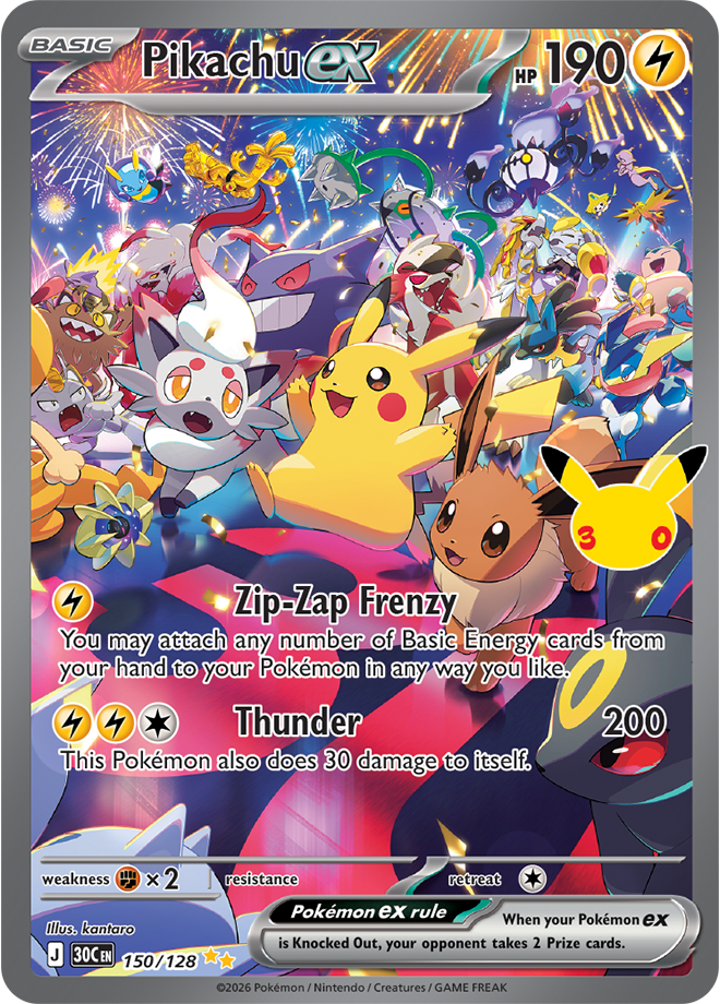 Pikachu ex Special Illustration Rare 150/128 from Pokémon TCG 30th Celebration
