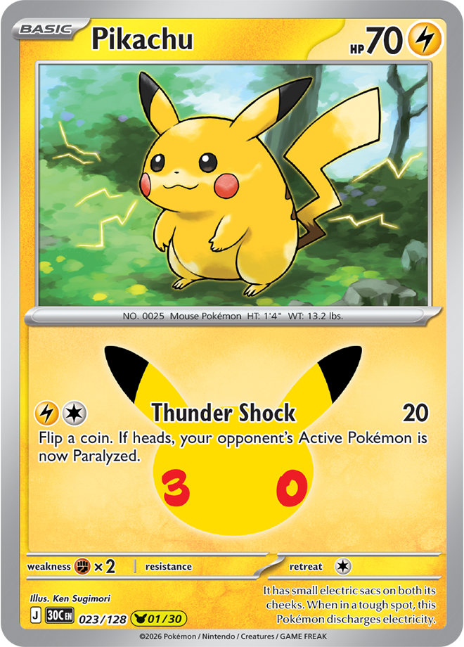 Pikachu 01/30 from Pokémon TCG 30th Celebration, card 023/128