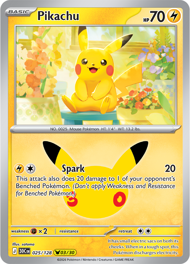 Pikachu 03/30 from Pokémon TCG 30th Celebration, card 025/128