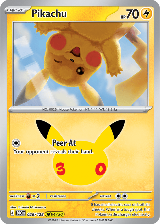 Pikachu 04/30 from Pokémon TCG 30th Celebration, card 026/128