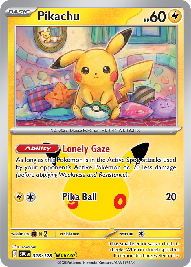 Pikachu 06/30 from Pokémon TCG 30th Celebration, card 028/128