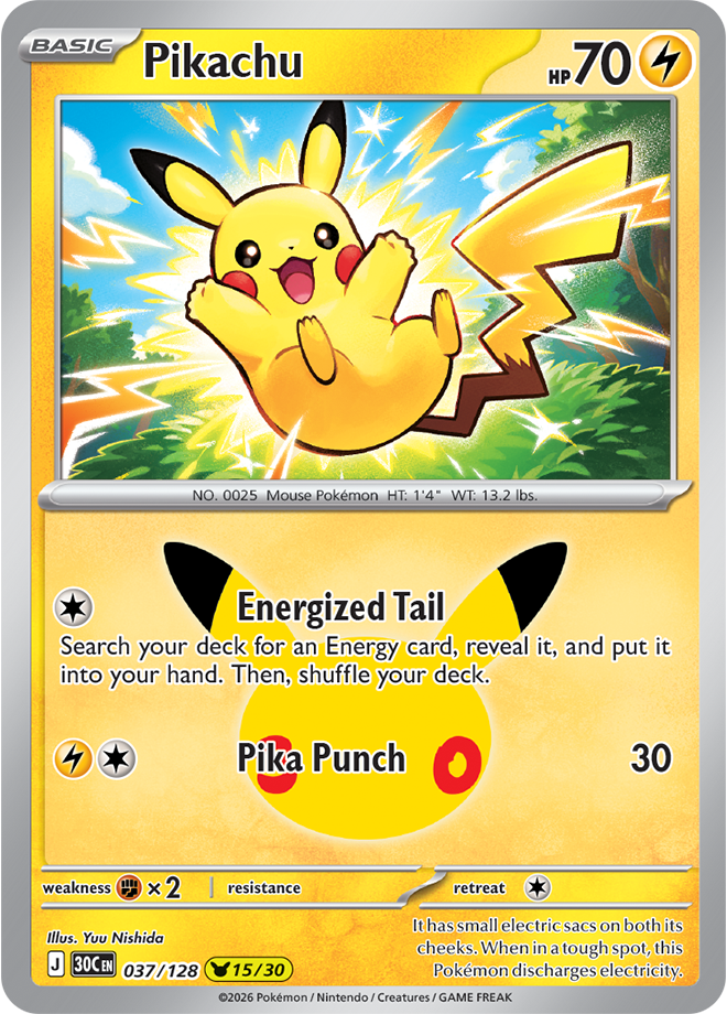 Pikachu 15/30 from Pokémon TCG 30th Celebration, card 037/128