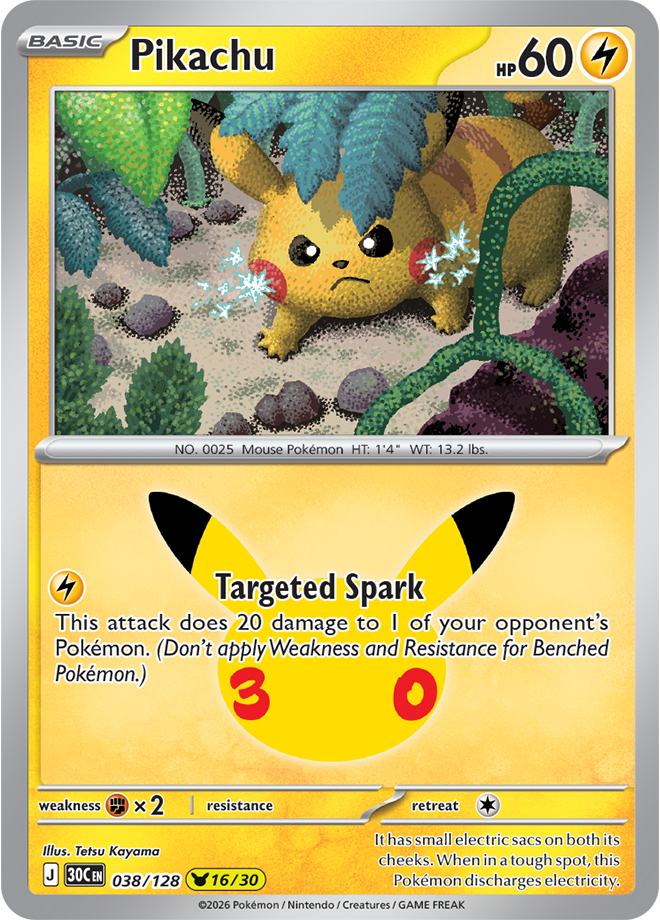 Pikachu 16/30 from Pokémon TCG 30th Celebration, card 038/128