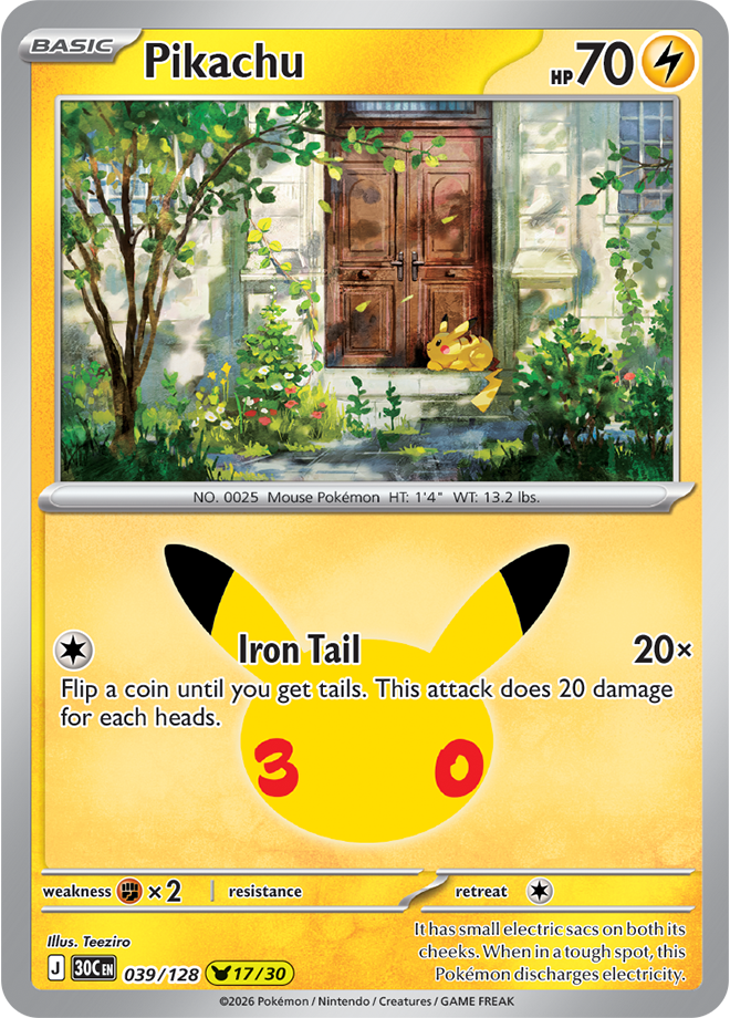 Pikachu 17/30 from Pokémon TCG 30th Celebration, card 039/128