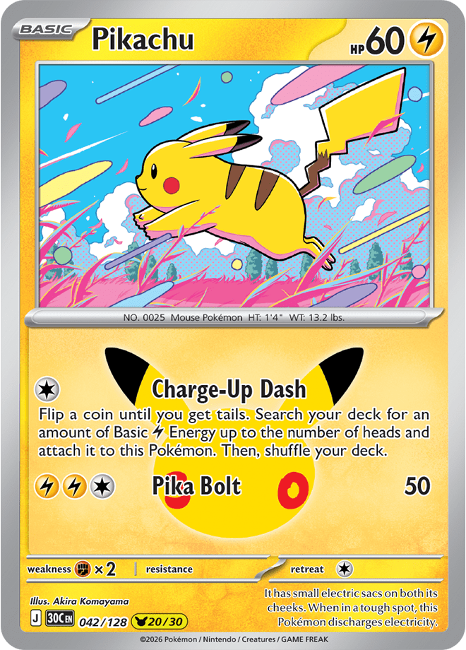 Pikachu 20/30 from Pokémon TCG 30th Celebration, card 042/128