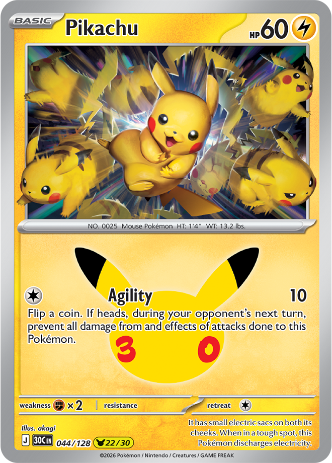 Pikachu 22/30 from Pokémon TCG 30th Celebration, card 044/128