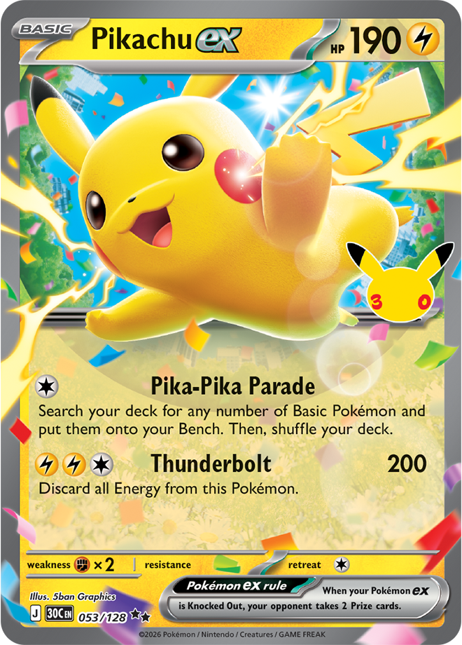 Pikachu ex 053/128 from Pokémon TCG 30th Celebration
