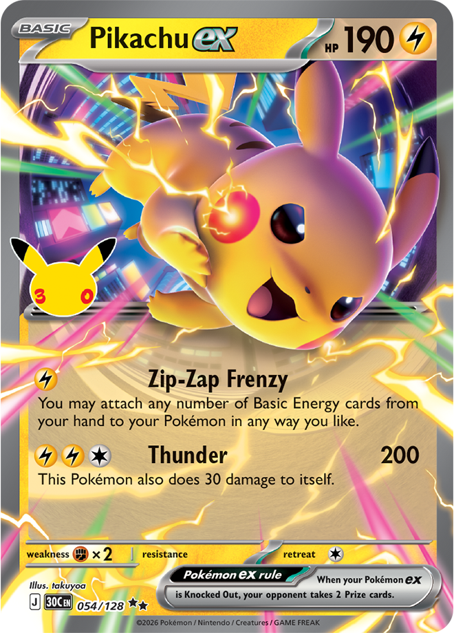 Pikachu ex 054/128 from Pokémon TCG 30th Celebration