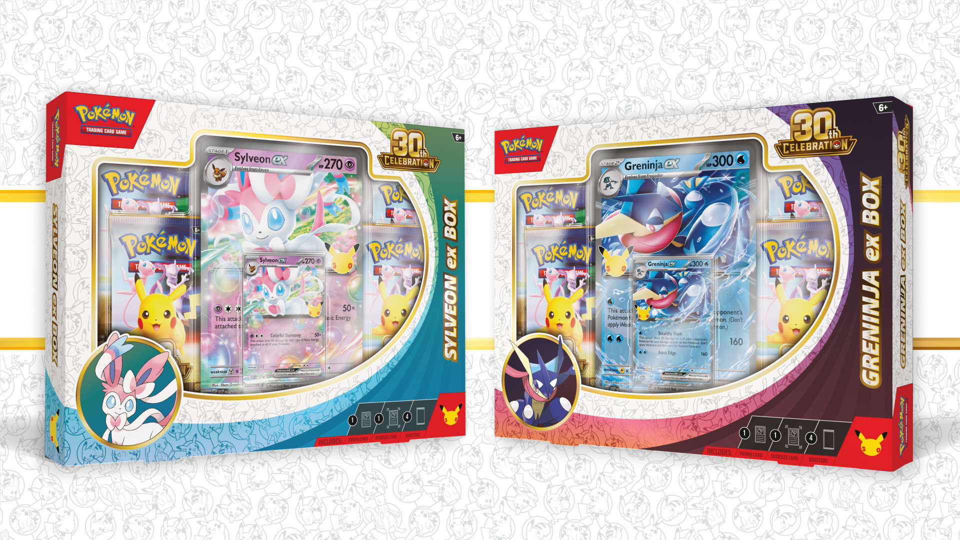 Pokémon TCG 30th Celebration Sylveon ex and Greninja ex Boxes