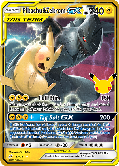 Pikachu and Zekrom-GX Classic Collection reprint from Pokémon TCG 30th Celebration