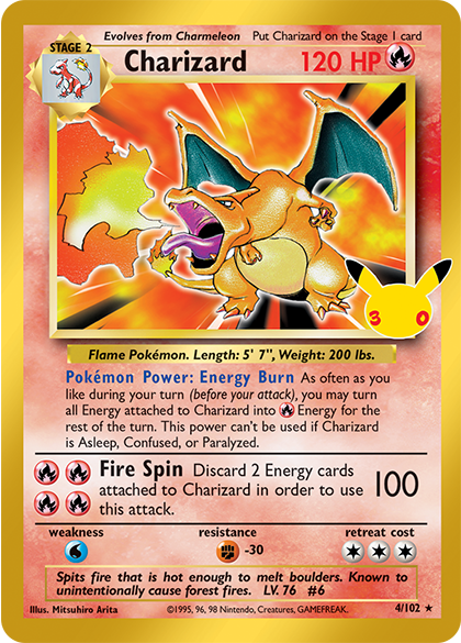 Base Set Charizard Classic Collection reprint from Pokémon TCG 30th Celebration